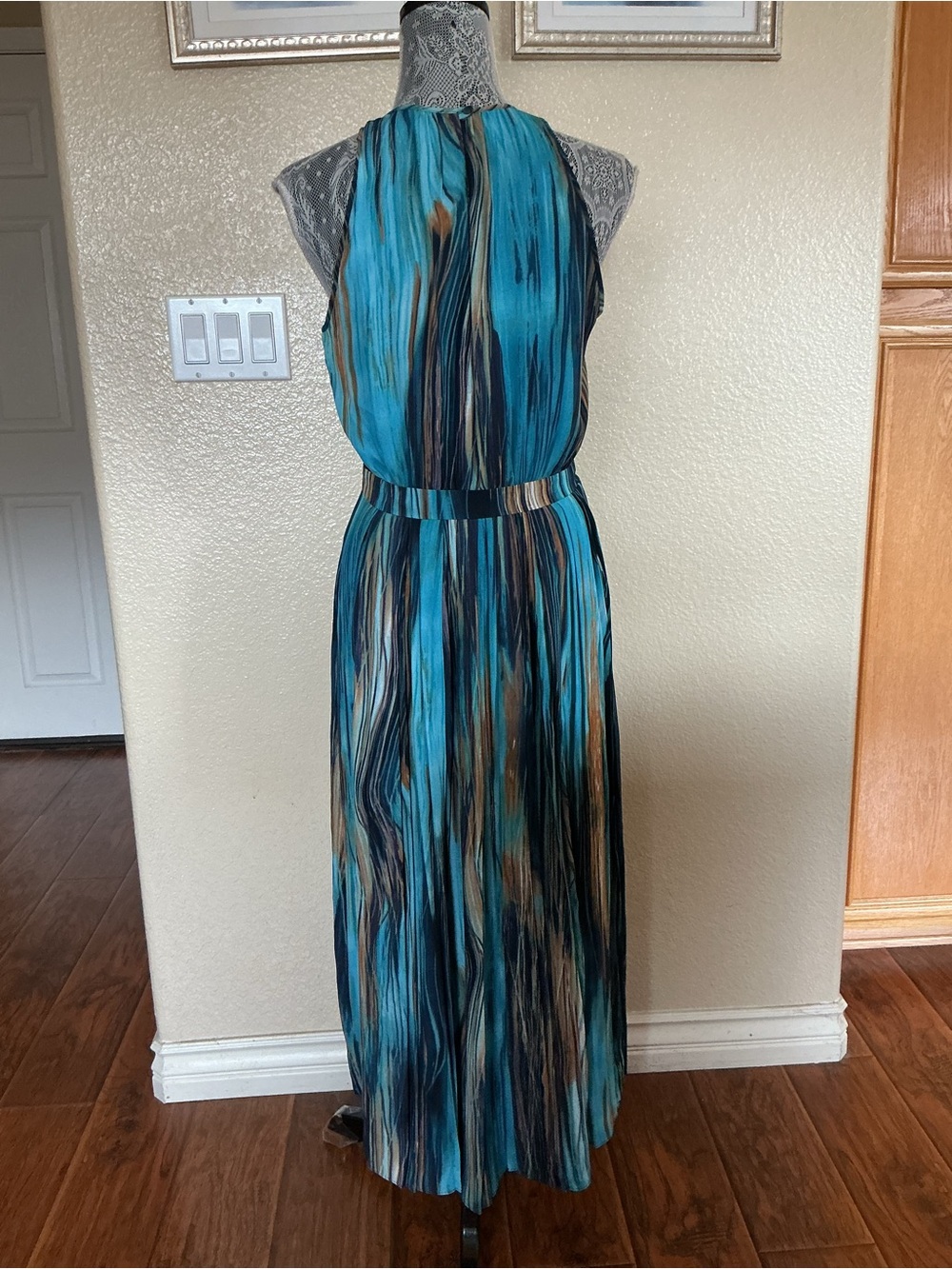 Anthropologie Paper Crown "Rivier" BlueAbstract Midi Dress - Picture 6 of 12
